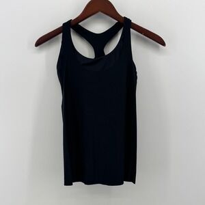 Athleta Womens XS Black Racerback Tank Top Built-In Shelf Bra Open Back Cutout